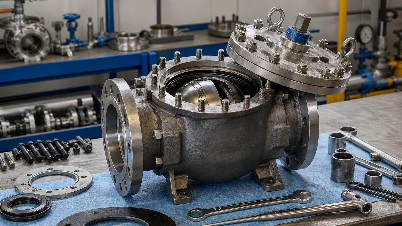 Top entry ball valve maintenance access for pipeline service